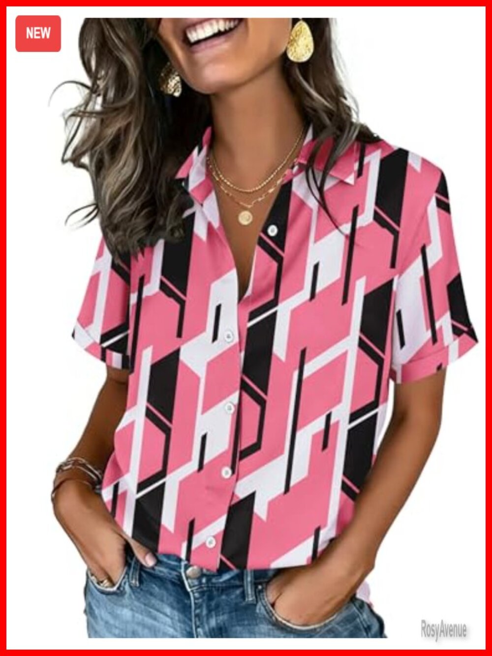 Womens Button Down Shirt Short Sleeve VNeck Roll Up Cuff Blouse